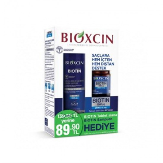 Bioxcin Biotin 5000 mcg 60 Tablet + Bioxcin Biotin Şampuan 300 Ml Kofre Bioxcin Biotin 5000 mcg 60 Tablet + Bioxcin Biotin Şampuan 300 Ml Kofre