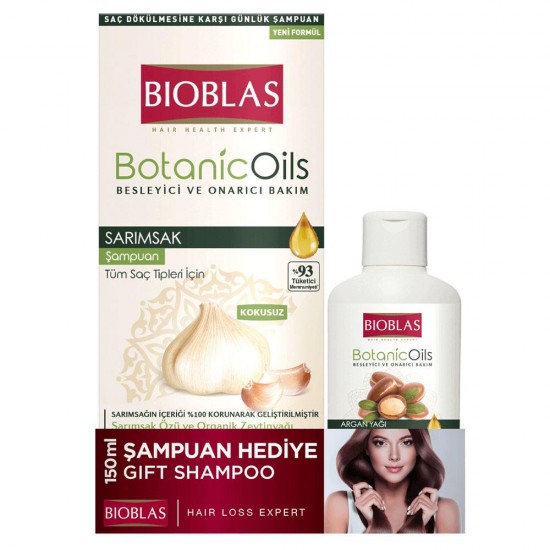 Bioblas Botanic Oils Sarımsak Şampuanı 360 ML + 150 ML Argan Şampuan