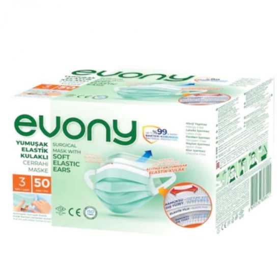 Evony Yumuşak Elastik Kulaklı Cerrahi Maske 50 Li