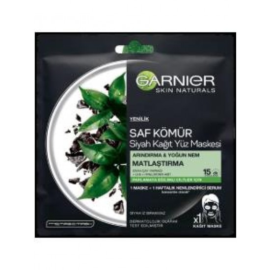 Garnier Saf Kömür Siyah Kağıt Matlaştırıcı Yüz Maskesi