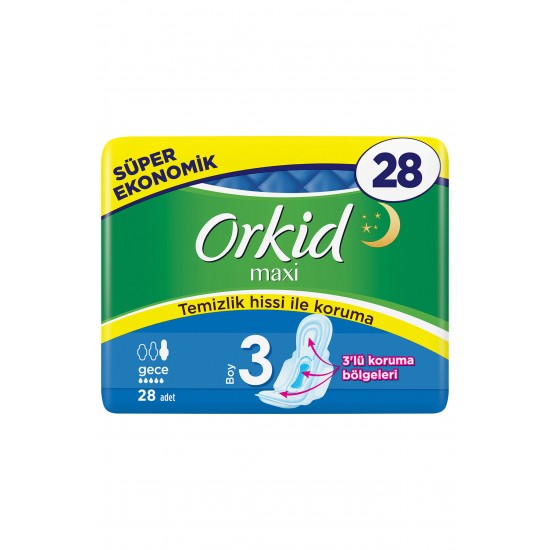 Orkid Maxi Hijyenik Ped Gece Süper Ekonomik Paket 24 Ped